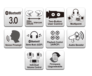 SENA SMH3 Bluetooth 3.0 Stereo Multipoint Headset mit Intercom Bluetooth Sprechanlage - Features